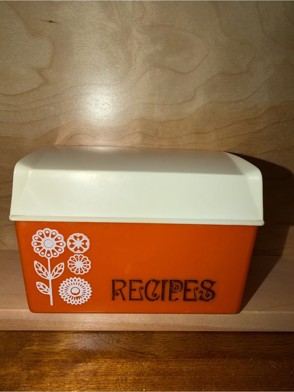 Vintage-Style Orange Recipe Box with Cream Lid